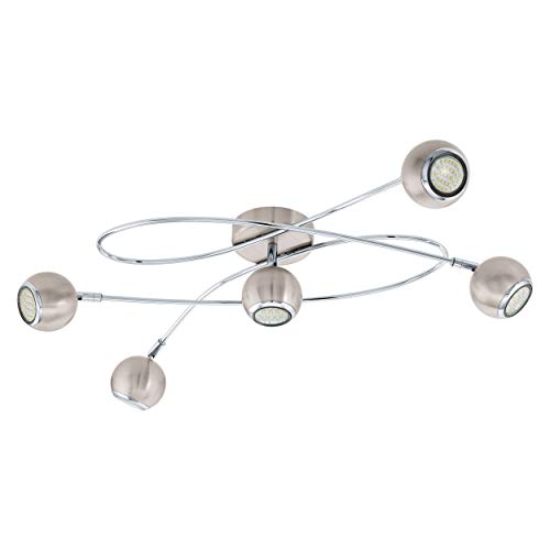 EGLO LED Deckenlampe Locanda, 5 flammige Deckenleuchte, Deckenstrahler aus Metall, Wohnzimmerlampe in Nickel-Matt, Chrom, Spots inkl. GU10 Leuchtmittel, warmweiß von EGLO