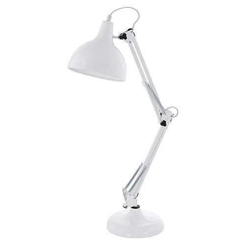 EGLO Tischlampe Borgillio, 1 flammige Vintage Schreibtischlampe im Industrial Design, Nachttischlampe aus Stahl, Farbe: Weiß, Fassung: E27, inkl. Schalter EGLO Tischlampe Borgillio, 1 flammige Vintage Schreibtischlampe im Industrial Design, Nachttischlampe aus Stahl, Farbe: Weiß, Fassung: E27, inkl. Schalter von EGLO