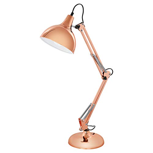 EGLO Tischlampe Borgillio, Vintage Schreibtischlampe im Industrial Design, Nachttischlampe aus Metall in Kupfer, E27 Fassung, inkl. Schalter von EGLO