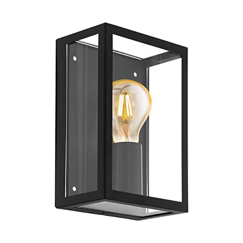 EGLO Außen-Wandlampe Alamonte 1, 1 flammige Außenleuchte, Wandleuchte aus Stahl verzinkt in schwarz und klarem Glas, E27 Fassung, IP44 von EGLO