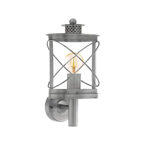 EGLO Außen-Wandlampe Hilburn 1, 1 flammige Außenleuchte, Wandleuchte aus verzinktem Stahl und Kunststoff, Farbe: Silber-antik, Fassung: E27, IP44 von EGLO