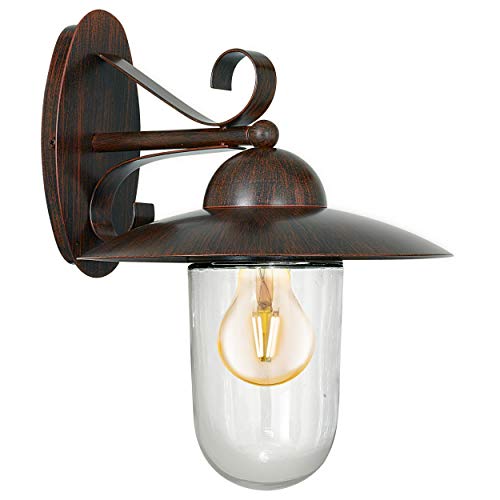 EGLO Außen-Wandlampe Milton, 1 flammige Außenleuchte, Wandleuchte aus verzinktem Stahl und Glas, Farbe: Antik-Braun, Fassung: E27, IP44 von EGLO