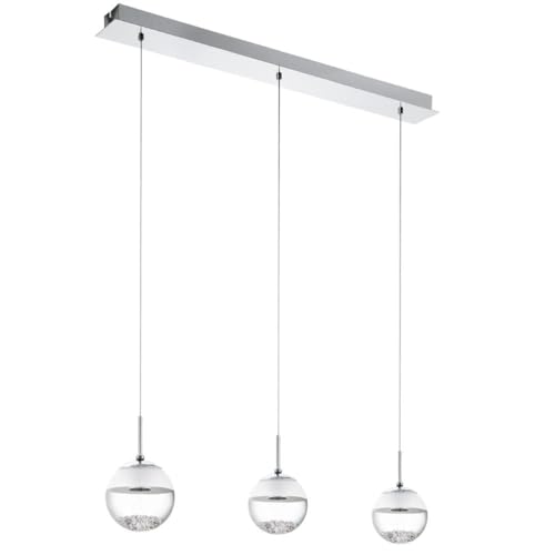 EGLO LED Pendelleuchte Montefio 1, 3 flammige Hängelampe, Pendellampe aus Metall, Glas und Kristall, Hängeleuchte in Chromfarben, Weiß, LED Esstischlampe warmweiß, L 87 cm von EGLO