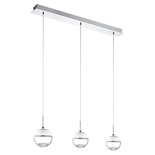EGLO LED Pendelleuchte Montefio 1, 3 flammige Hängelampe, Pendellampe aus Metall, Glas und Kristall, Hängeleuchte in Chromfarben, Weiß, LED Esstischlampe warmweiß, L 87 cm von EGLO