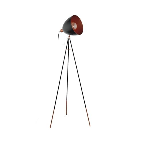 EGLO Dreibein Stehlampe Chester, 1 flammige Vintage Stehleuchte, Standleuchte aus Stahl, Farbe: Schwarz, kupfer, Fassung: E27, inkl. Zugschalter EGLO Dreibein Stehlampe Chester, 1 flammige Vintage Stehleuchte, Standleuchte aus Stahl, Farbe: Schwarz, kupfer, Fassung: E27, inkl. Zugschalter von EGLO