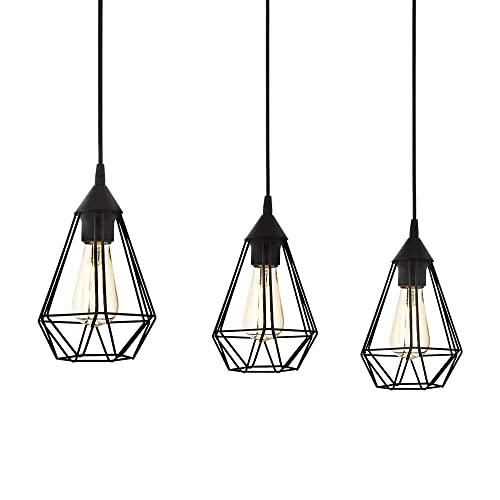 EGLO Pendelleuchte Tarbes Vintage in schwarz, Hängelampe Esszimmer 3-flammig im Retro Look, Hängeleuchte aus Stahl, Pendellampe mit E27 Fassung von EGLO