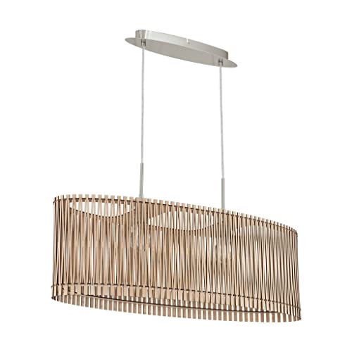 EGLO Pendelleuchte Sendero, Hängelampe Boho, Hängeleuchte aus Stahl in Nickel-Matt, Holz in Ahorn, Esstischlampe Natur, Wohnzimmerlampe hängend mit E27 Fassung, 77,5 cm von EGLO