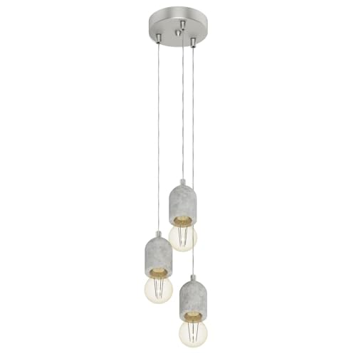 EGLO Pendelleuchte Silvares, 3 flammige Hängelampe Vintage, Industrial, Hängeleuchte aus Stahl und Beton in Grau, Esstischlampe, Wohnzimmerlampe hängend mit E27 Fassung von EGLO