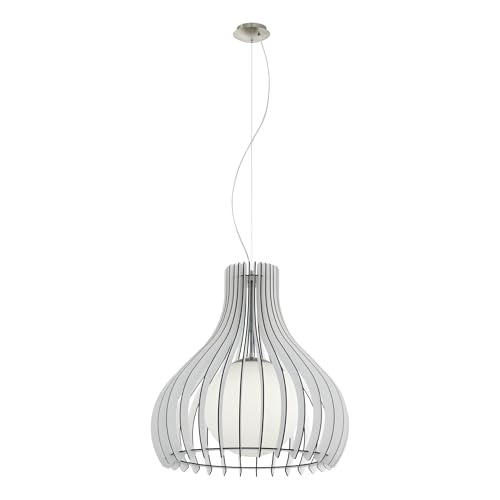 EGLO Pendelleuchte Tindori, 1 flammige Hängelampe Vintage, Modern, Hängeleuchte aus Stahl, Holz und Glas in Nickel-Matt, Weiß, Esstischlampe, Wohnzimmerlampe hängend mit E27 Fassung, Ø 50 cm EGLO Pendelleuchte Tindori, 1 flammige Hängelampe Vintage, Modern, Hängeleuchte aus Stahl, Holz und Glas in Nickel-Matt, Weiß, Esstischlampe, Wohnzimmerlampe hängend mit E27 Fassung, Ø 50 cm von EGLO