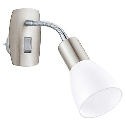 EGLO Steckdosenspot Dakar 3, Steckerleuchte, Steckdosenlampe aus Metall in Nickel-matt, Chrom und Kunststoff in Weiß, Lampe mit Schalter, E14 Fassung EGLO Steckdosenspot Dakar 3, Steckerleuchte, Steckdosenlampe aus Metall in Nickel-matt, Chrom und Kunststoff in Weiß, Lampe mit Schalter, E14 Fassung von EGLO