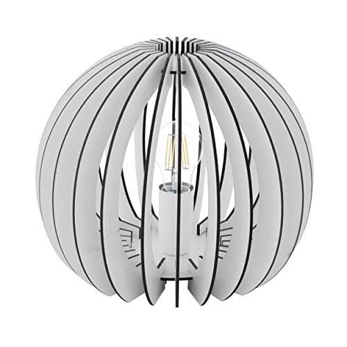 EGLO Tischlampe Cossano, 1 flammige Tischleuchte Vintage, Nachttischlampe, Wohnzimmerlampe in Weiß, Stahl und Holz in Weiß, Lampe mit Schalter, E27 Fassung von EGLO