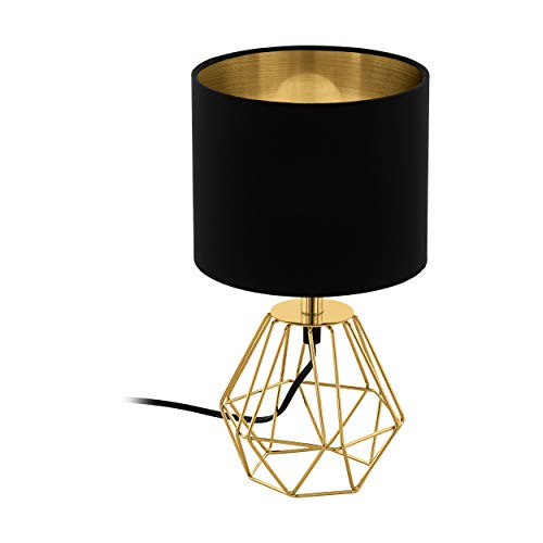 EGLO Nachttischlampe Carlton 2, Deko Tischlampe Vintage, Retro Lampe aus Metall und Stoff in Gold und Schwarz, E14 EGLO Nachttischlampe Carlton 2, Deko Tischlampe Vintage, Retro Lampe aus Metall und Stoff in Gold und Schwarz, E14 von EGLO