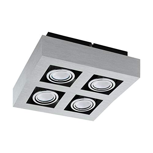 EGLO LED Deckenleuchte Loke 1, 4 flammige Aufbauleuchte aus Aluminium und Stahl, Deckenlampe in Gebürstet, Chrom, Schwarz, Aufbaulampe mit GU10 Fassung, LED Leuchtmittel inklusive, schwenkbar EGLO LED Deckenleuchte Loke 1, 4 flammige Aufbauleuchte aus Aluminium und Stahl, Deckenlampe in Gebürstet, Chrom, Schwarz, Aufbaulampe mit GU10 Fassung, LED Leuchtmittel inklusive, schwenkbar von EGLO