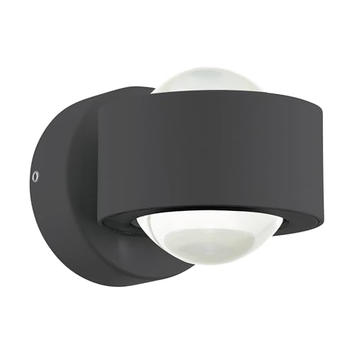 EGLO LED Wandlampe Ono 2, 2 flammige Wandleuchte, Wandstrahler innen aus Aluminium und Kunststoff, Wohnzimmerlampe in Anthrazit, Klar, LED Flurlampe mit Up and Down Light in warmweiß von EGLO