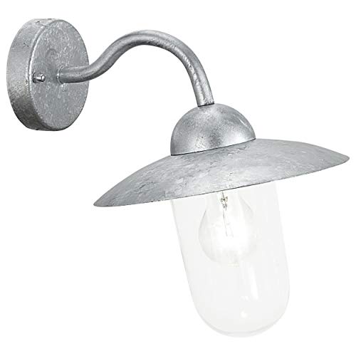 EGLO Außen-Wandlampe Milton, 1 flammige Außenleuchte, Wandleuchte aus Stahl feuerverzinkt in Silber und Glas, E27 Fassung, IP44 von EGLO