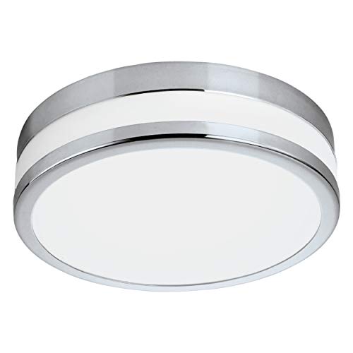 EGLO Badezimmer-Deckenlampe LED Parlermo, 1 flammige Deckenleuchte, Material: Stahl, Glas: satiniert und weiß lackiert, Farbe: Chrom, Ø: 22,5 cm, IP44 von EGLO