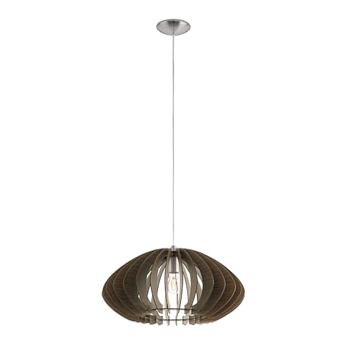 EGLO Pendelleuchte Cossano 2, 1 flammige Hängelampe Vintage, Hängeleuchte aus Stahl und Holz in Nickel-Matt, Dunkel-Braun, Esstischlampe, Wohnzimmerlampe hängend mit E27 Fassung, Ø 50 cm von EGLO