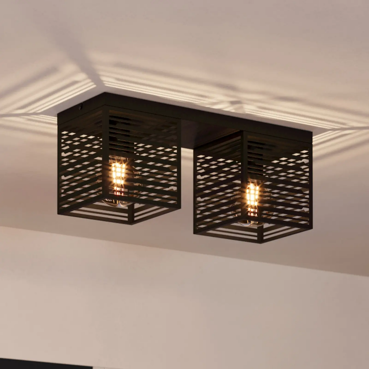 Eglo Deckenlampe Deckenleuchte Leuchte Piedritas Zwei Schwarze Quaderschirme B-Ware von Eglo