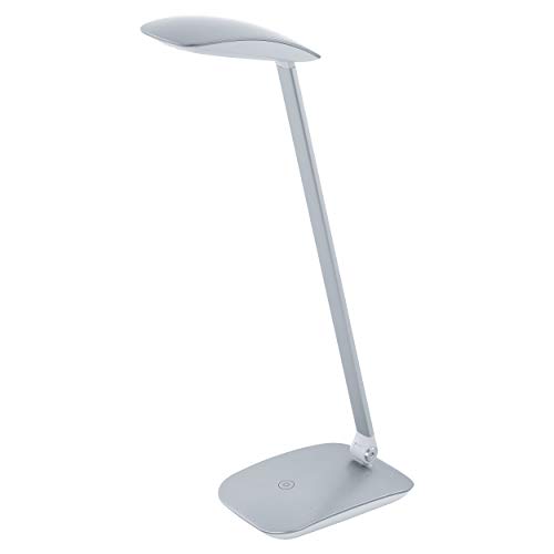 EGLO LED Tischlampe Cajero, 1 flammige Tischleuchte mit Touch, dimmbar, USB Lampe, Schreibtischlampe, Minimalismus aus hochwertigem Kunststoff, Bürolampe in Silber von EGLO