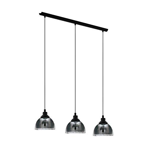 EGLO Hängelampe Beleser, 3-flammige Pendelleuchte Esstisch, Hängeleuchte aus Metall in schwarz und Rauchglas in Schwarz-Transparent, Esszimmerlampe hängend, E27 Fassung, 90,5 cm von EGLO