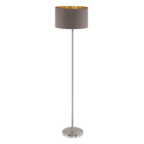 EGLO Stehlampe Maserlo, Textil Stehleuchte, Standleuchte aus Metall in Silber mit Lampenschirm in Cappuccino und Gold, E27 Fassung, inkl. Trittschalter EGLO Stehlampe Maserlo, Textil Stehleuchte, Standleuchte aus Metall in Silber mit Lampenschirm in Cappuccino und Gold, E27 Fassung, inkl. Trittschalter von EGLO