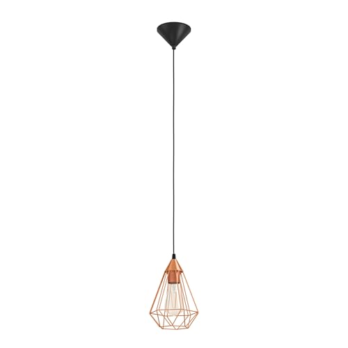 EGLO Pendellampe Tarbes, 1 flammige Vintage Pendelleuchte im Retro Look, Material: Stahl, Kunststoff, Farbe: Kupfer, schwarz, Fassung: E27, Ø 17,5 cm von EGLO