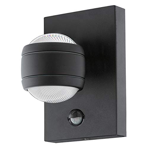 EGLO LED Außen-Wandlampe Sesimba 1, 2 flammige Außenleuchte inkl. Bewegungsmelder, Sensor-Wandleuchte aus Stahl und Kunststoff, Farbe: Schwarz, IP44 von EGLO