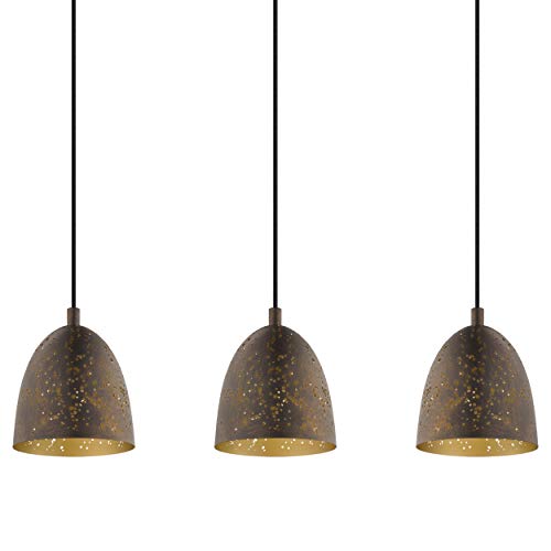 EGLO Pendellampe Safi, 3 flammige Vintage Pendelleuchte im Industrial Design, Retro Hängelampe aus Stahl, Farbe: Braun, gold, Fassung: E27 von EGLO