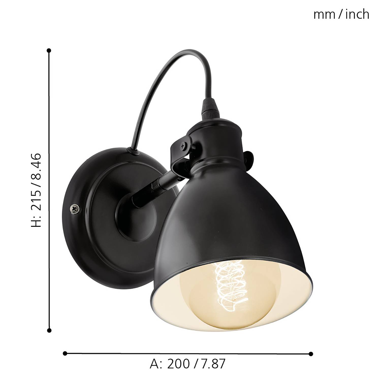 home24 Wandleuchte 20 x 22 x 13cm Schwarz Stahl, lackiert E27 von home24