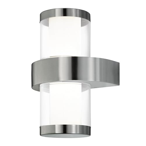 EGLO LED Außen-Wandlampe Beverly 1, 2 flammige Außenleuchte, Wandleuchte aus Edelstahl in Silber und Kunststoff in Weiß, IP44 von EGLO
