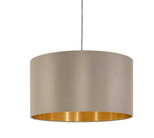 EGLO Pendellampe Maserlo, 1 flammige Textil Pendelleuchte, Hängeleuchte aus Metall in Silber und Stoff in Taupe, gold, E27 Fassung, Ø 38 cm von EGLO