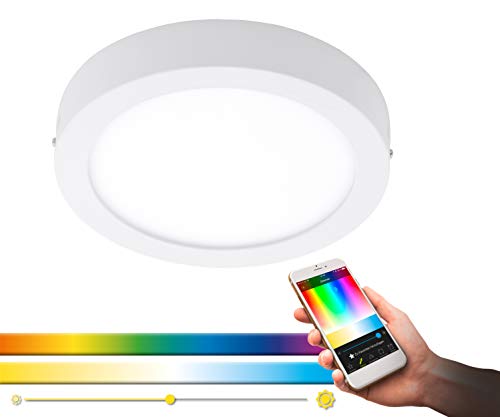 EGLO connect LED Deckenleuchte Fueva-C, Smart Home Deckenlampe, Material: Metallguss, Kunststoff, Farbe: Weiß, Ø: 22,5 cm, dimmbar, Weißtöne und Farben einstellbar von EGLO