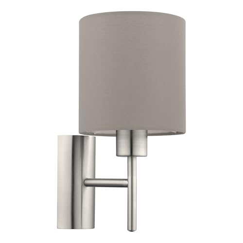 EGLO Wandlampe Pasteri, 1 flammige Textil Wandleuchte, Flurlampe aus Metall in Silber und Stoff in Taupe, E27 Fassung von EGLO
