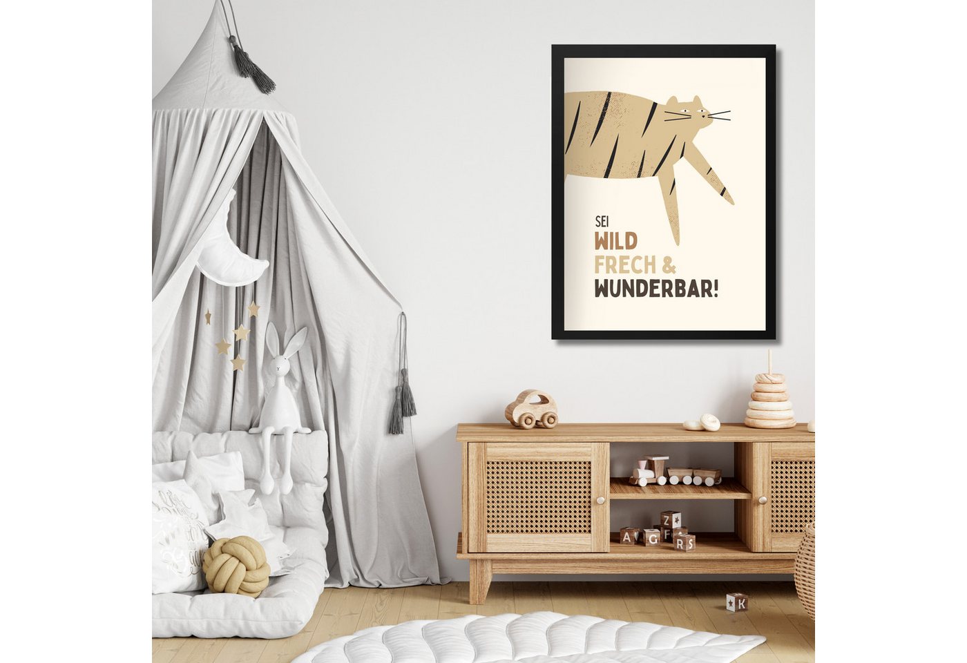 Egn Home Bild mit Rahmen Poster für Kinderzimmer „Wild, frech & wunderbar“ 30x40 cm, (Druck auf 250 g/m² Premiumpapier, 1 St), Hochwertiger Druck mit stilvollem Rahmen in Schwarz oder Weiß von Egn Home