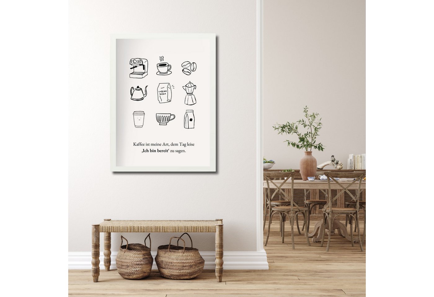 Egn Home Poster Kaffee-Poster mit Spruch „Ich bin bereit“ – Typografie Wandbild, (30x40 cm – ideal für Küche, Wohnzimmer, Flur oder Büro), hochwertiger Druck mit stilvollem Rahmen in Schwarz oder Weiß. von Egn Home