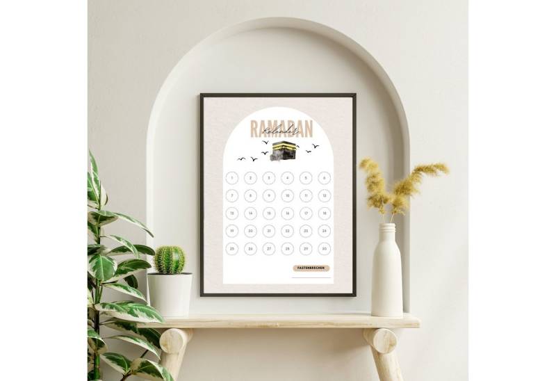 Egn Home Poster Ramadan Kareem Kalender – Mit oder ohne Rahmen, (I Wiederverwendbar mit wischbarem Stift I), I Hochwertiges 250 g/m² Papier, Rahmen in Schwarz oder Weiß von Egn Home