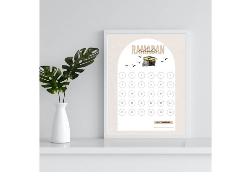 Egn Home Poster Ramadan Kareem Kalender – Mit oder ohne Rahmen, (I Wiederverwendbar mit wischbarem Stift I), I Hochwertiges 250 g/m² Papier, Rahmen in Schwarz oder Weiß von Egn Home