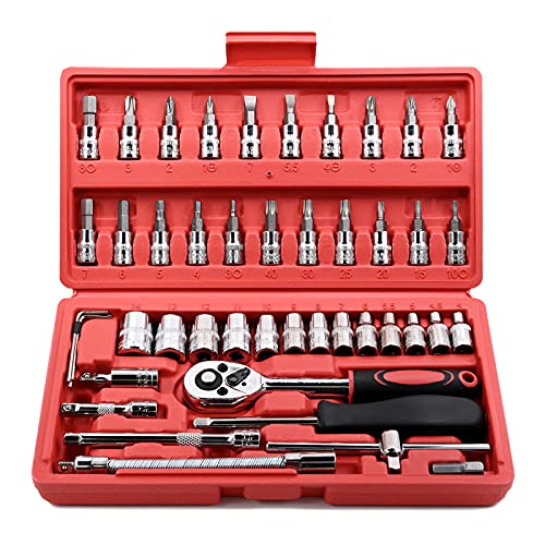 Egofine 46 Pieces 1/4 inch Drive Socket Ratchet Wrench Tool Set, with Bit Socket Set Metric and Extension Bar for DIY, Auto Repairing and Household, with Storage Case Egofine 46 Pieces 1/4 inch Drive Socket Ratchet Wrench Tool Set, with Bit Socket Set Metric and Extension Bar for DIY, Auto Repairing and Household, with Storage Case von Egofine