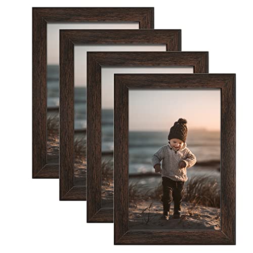 Egofine Bilderrahmen 10 x 15 cm 4er Set aus Holzverbundwerkstoff - Horizontal oder vertikal für Wandaufhängung oder Tischdekoration, braun von Egofine