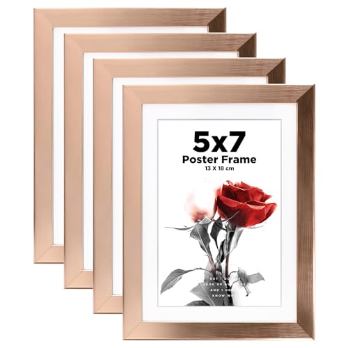 Egofine Bilderrahmen 13 x 18 cm, Holzrahmen mit Acrylglas, MDF-Rahmen 4er-Set, Passepartout für Fotos 10 x 15cm, Rahmen für Tisch- und Wandmontage, Rose Gold von Egofine
