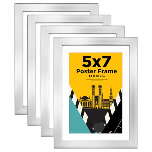 Egofine Bilderrahmen 13x18 4er-Set, Robuste Holz-Verbund-Fotorahmen - Horizontal oder Vertikal für Wandbehänge oder Tischdekoration, Silber von Egofine