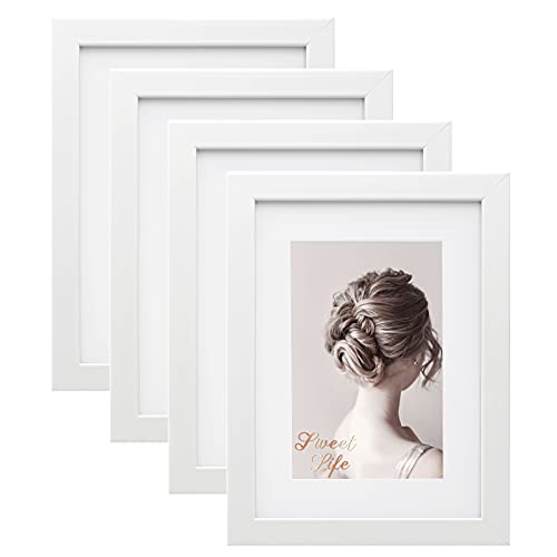 Egofine Bilderrahmen 15x20cm Weiß 4er-Set, Robuste Holz-Verbund-Fotorahmen mit echtem Glas für Bilder 10x15cm mit Matte - Horizontal oder Vertikal für Wandbehänge oder Tischdekoration von Egofine