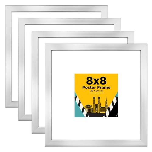 Egofine Bilderrahmen 20x20 4er-Set, Robuste Holz-Verbund-Fotorahmen - Horizontal oder Vertikal für Wandbehänge oder Tischdekoration, Silber von Egofine