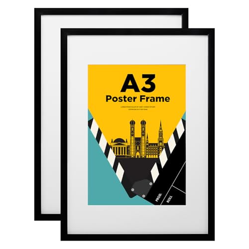 Egofine Bilderrahmen A3, Holzrahmen mit Acrylglas, MDF-Rahmen 2er-Set, Passepartout für Fotos A4, Zertifikatsrahmen für Tisch- und Wandmontage, Black Egofine Bilderrahmen A3, Holzrahmen mit Acrylglas, MDF-Rahmen 2er-Set, Passepartout für Fotos A4, Zertifikatsrahmen für Tisch- und Wandmontage, Black von Egofine