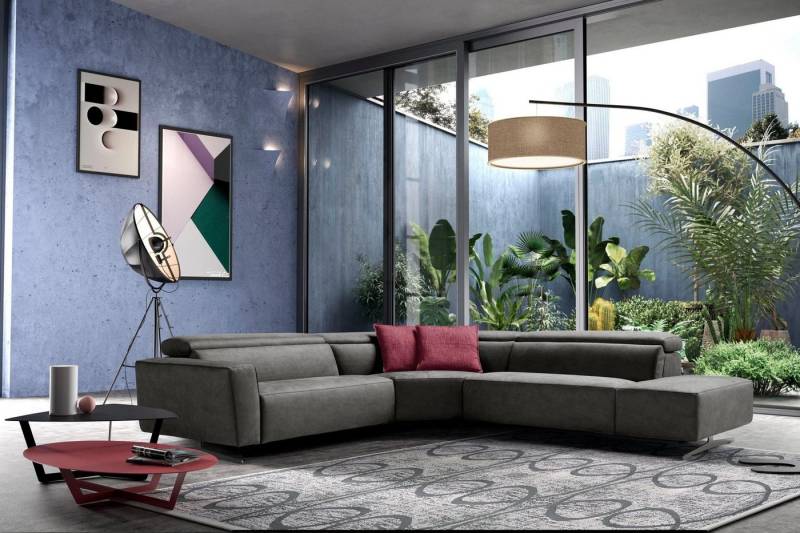 Egoitaliano Ecksofa Stefanie-e, Designsofa der Extraklasse, bequem mit hohem Sitzkomfort, mit Relaxfunktion und verstellbaren Kopfteilelementen von Egoitaliano