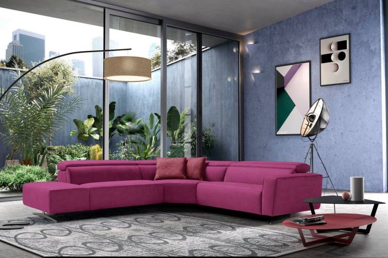 Egoitaliano Ecksofa Stefanie-e, Designsofa der Extraklasse, bequem mit hohem Sitzkomfort, mit Relaxfunktion und verstellbaren Kopfteilelementen von Egoitaliano