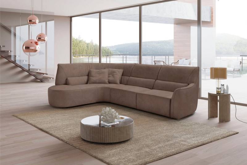Egoitaliano Ecksofa Puffy, extravagant & edel, Retro Designsofa, hoher Sitzkomfort, L-Form, mit Ottomane, wahlweise mit und ohne elektrischer Relaxfunktion von Egoitaliano