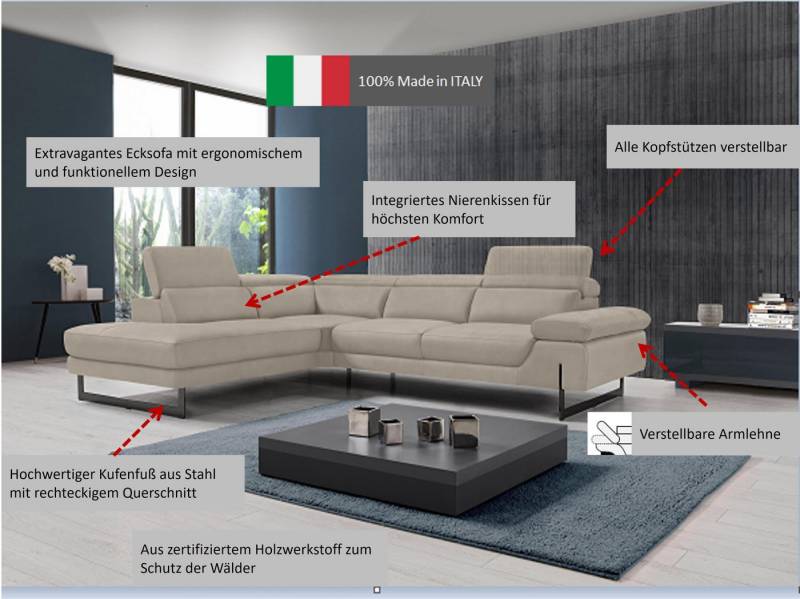 Egoitaliano Ecksofa Queenie, extravagantes Sofa mit erstklassigem Sitzkomfort, mit verstellbarer Armlehne und Kopfteilen für Wohlfühlkomfort von Egoitaliano