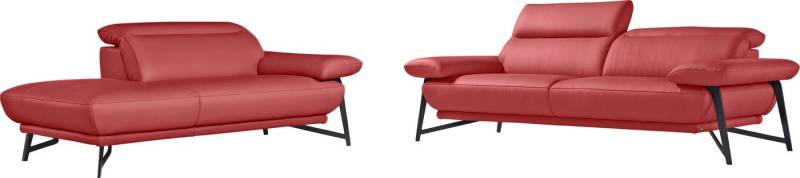 Egoitaliano Sofa Anais, Design mit hohem Sitzkomfort, Fußfarbe schattengrau, Set, Kopfteil verstellbar, Leder NUVOLE, rot von Egoitaliano