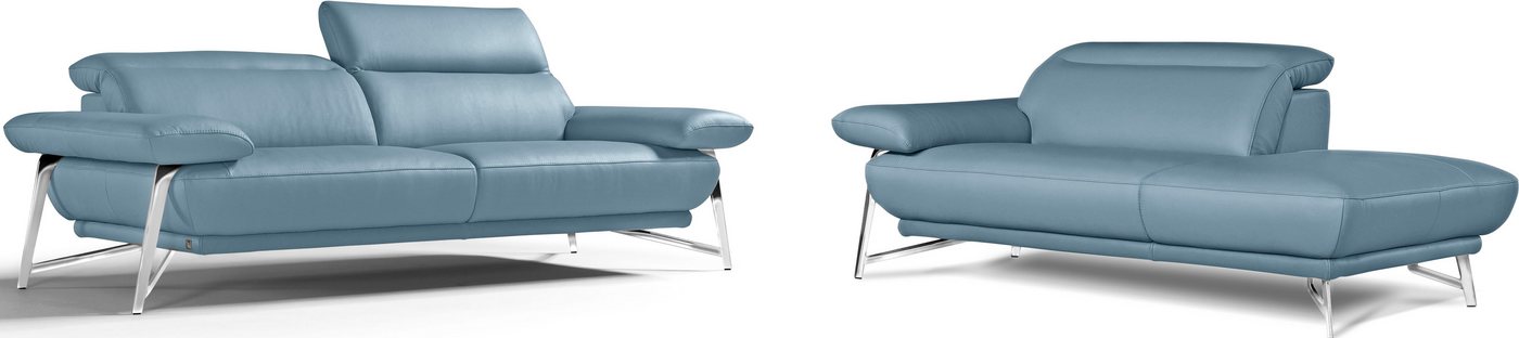 Egoitaliano Sofa Anais, erstklassiger Sitzkomfort, Fußfarbe chrom, Set, Kopfteil verstellbar, Leder CAREZZA, himmelblau von Egoitaliano